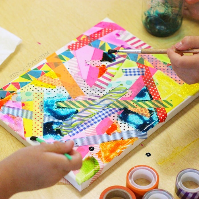 Tape and Watercolor Canvas Art for Kids - Fun-A-Day!